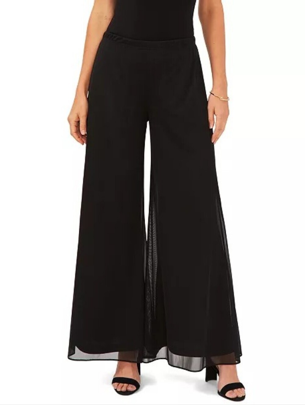 Dressbarn Collection Black Wide-Leg Chiffon Overlay Pants for Women